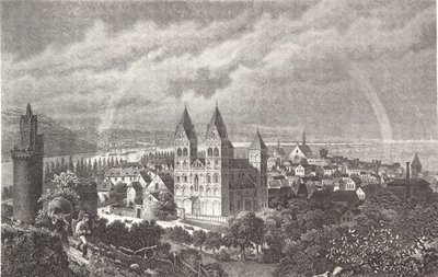 Andernach. Steel Engraving from a Rhine Album by Pierre Joseph Redouté